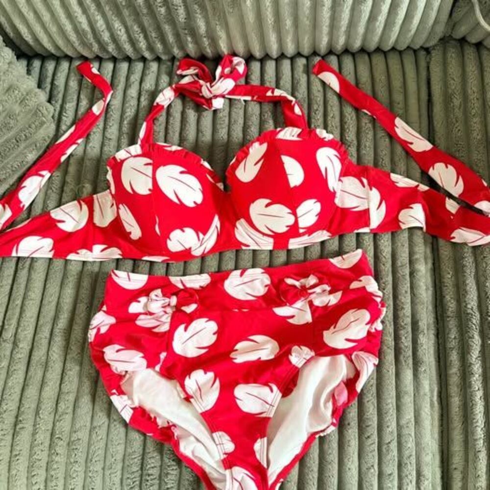 Disney Lilo & Stitch Red Leaf Bikini Set Top XL Bottom L Hot Topic MSRP $60